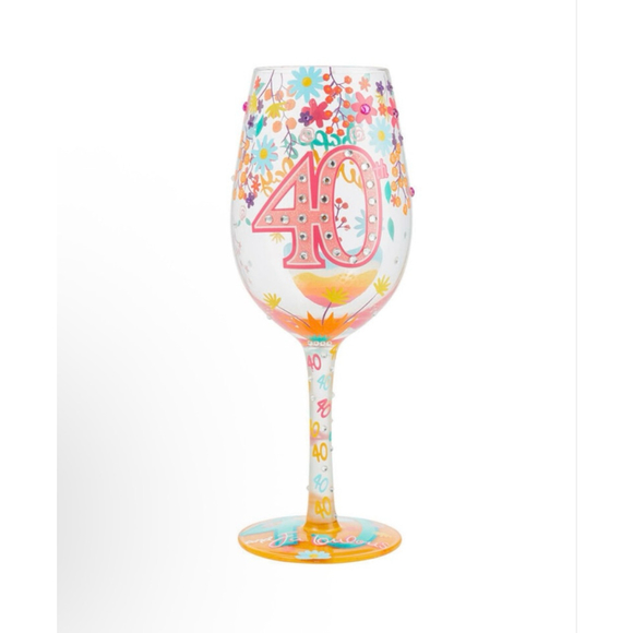 Lolita Other - Lolita Happy 40th Birthday Handpainted Wine Glass, 15 oz.